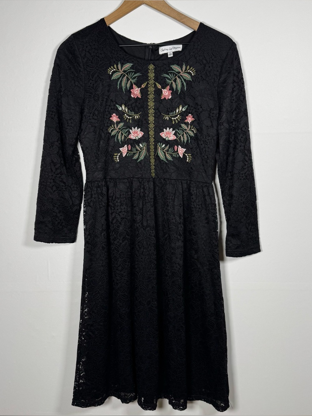 ASHLEY LEMIEUX Black Lace Floral Embroidered Whimsigoth Long Sleeve Dress Sz L